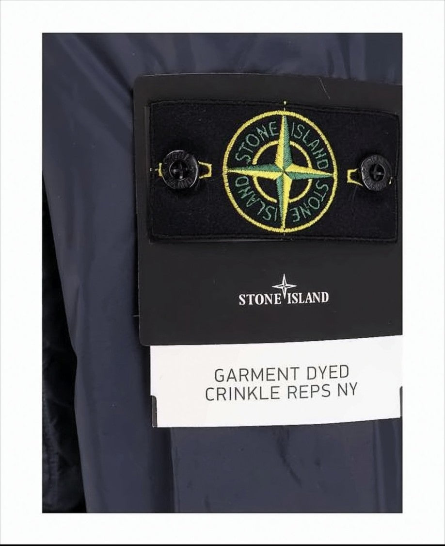 Stone Island Crinkled Texture Navy Jacket With Distinctive Patch