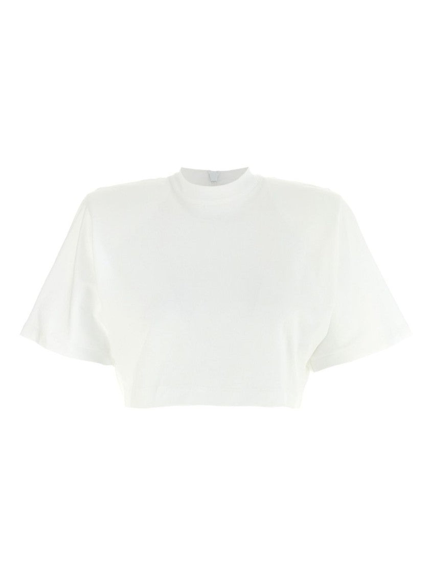Pinko Cropped White T-Shirt With Padded Shoulders