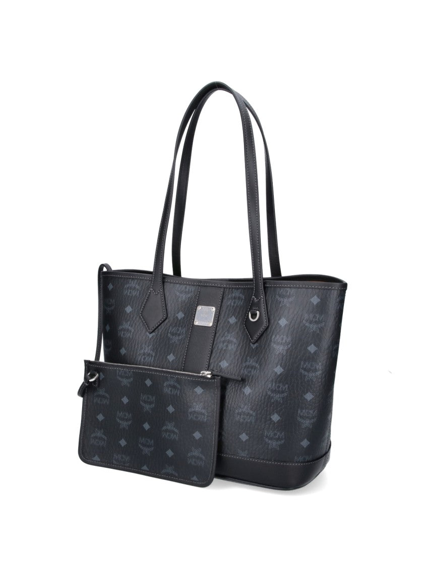 Mcm Black Liz Visetos Fabric Tote Bag