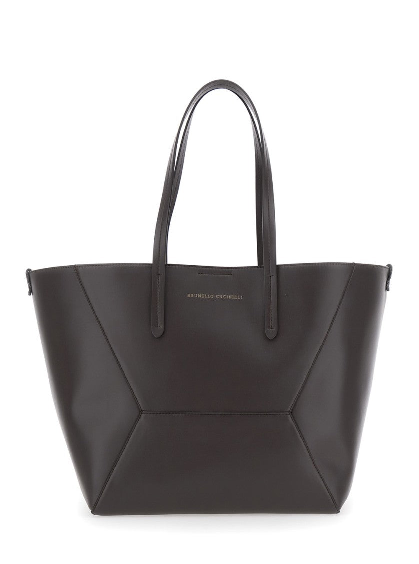 Brunello Cucinelli Spacious Structured Tote With Geometric Paneling
