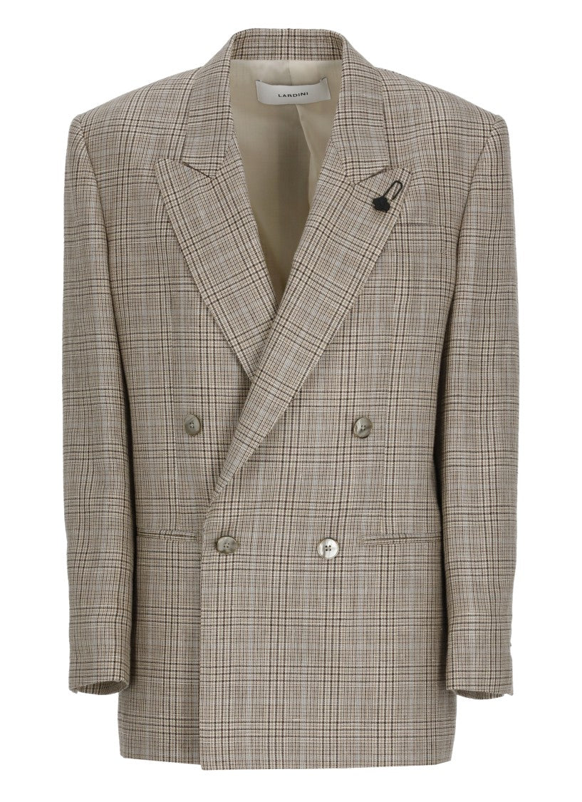 Lardini Beige Wool Linen Double-Breasted Blazer