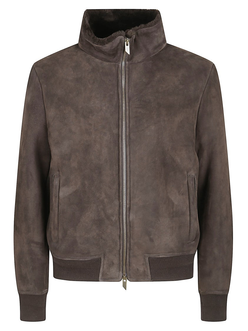 Salvatore Santoro Brown Sheep Skin Jacket With High Collar And Zipper Closure