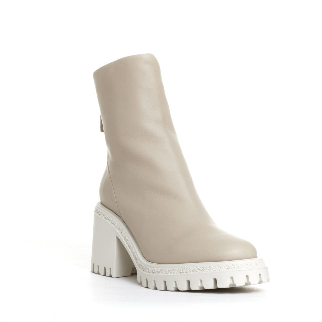 Halmanera Creamy Leather Ankle Boot With Chunky Block Heel