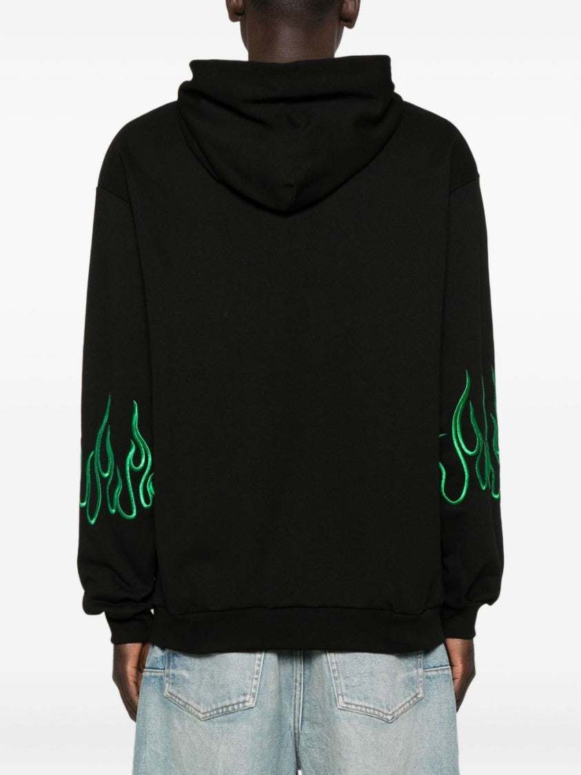 Vision Of Super Relaxed Fit Black Sweatshirt With Flame Embroidery