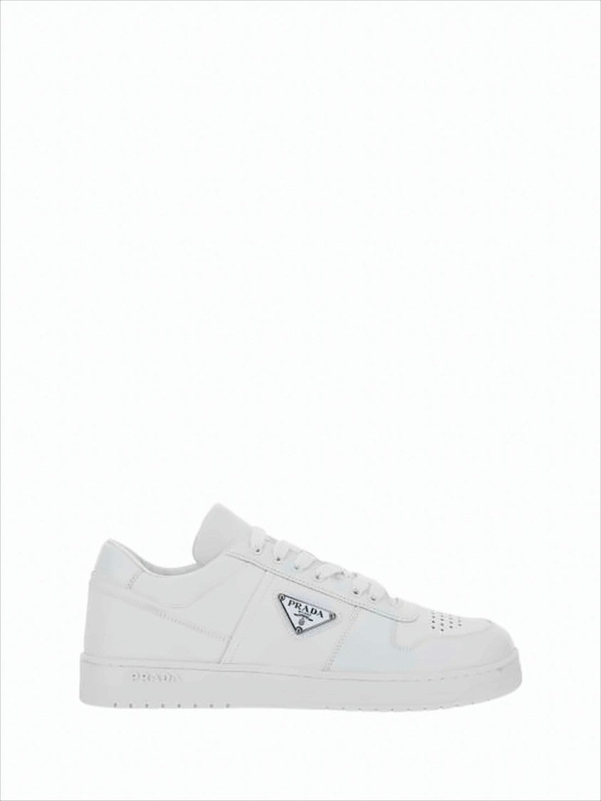 Prada Minimalist White Low-Top Sneakers With Triangular Logo Plaque