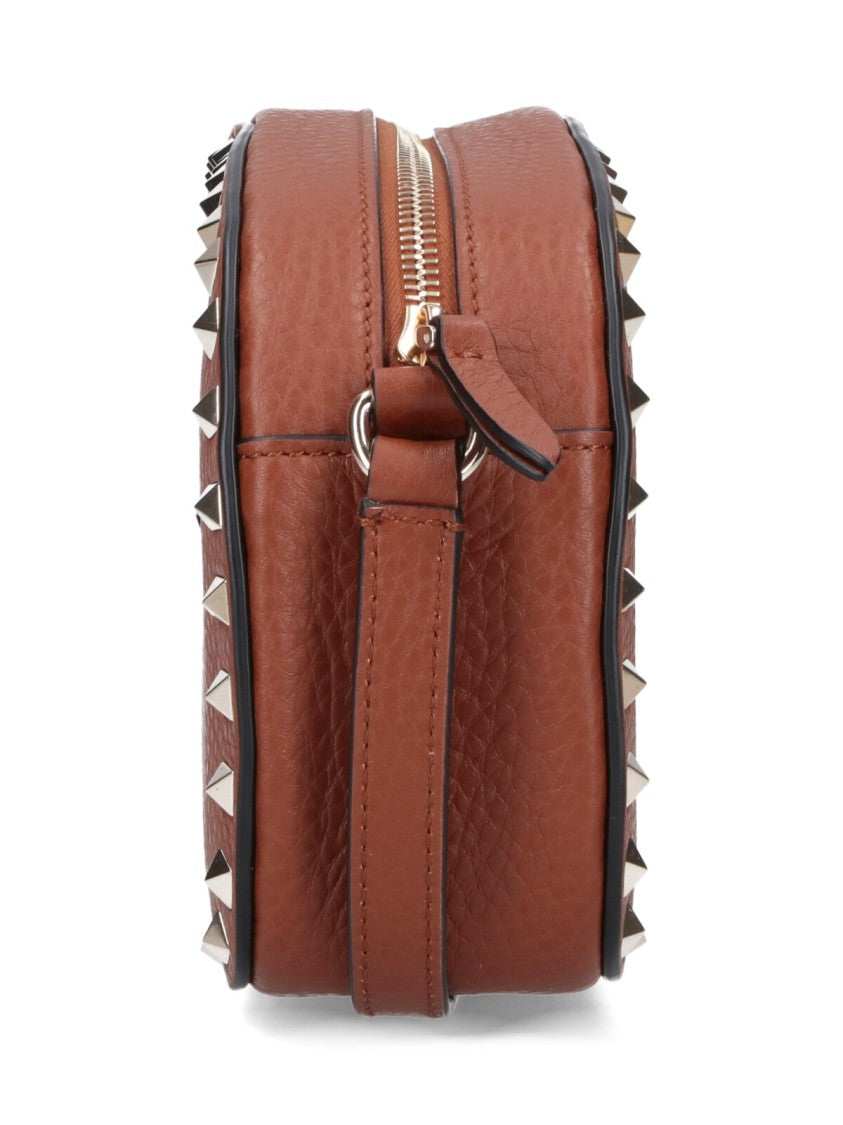 Valentino Garavani Structured Brown Crossbody Bag With Pyramid Studs