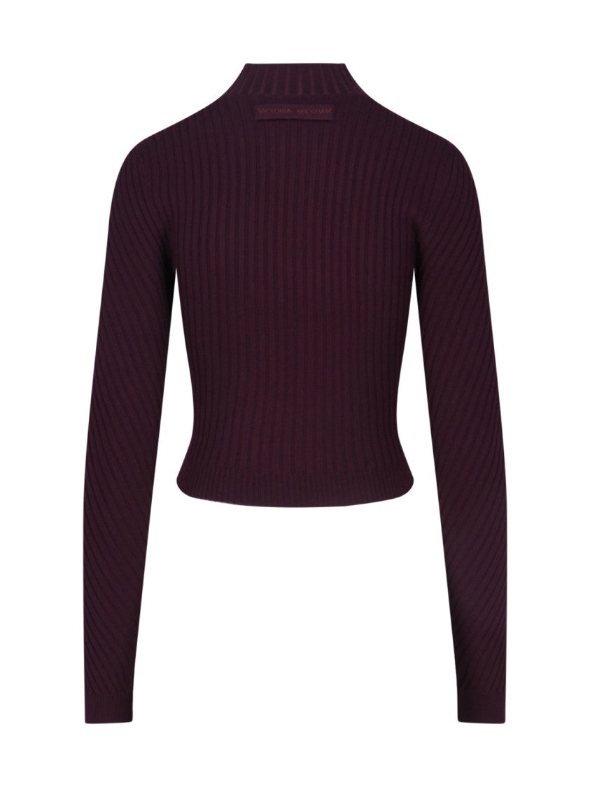 Victoria Beckham Ribbed Merino Wool Sweater – Bordeaux
