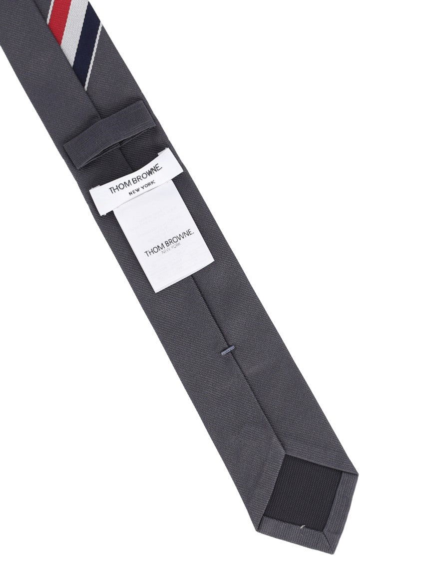 Thom Browne Silk Tie With Distinctive Tricolor Accent And Adjustable Length