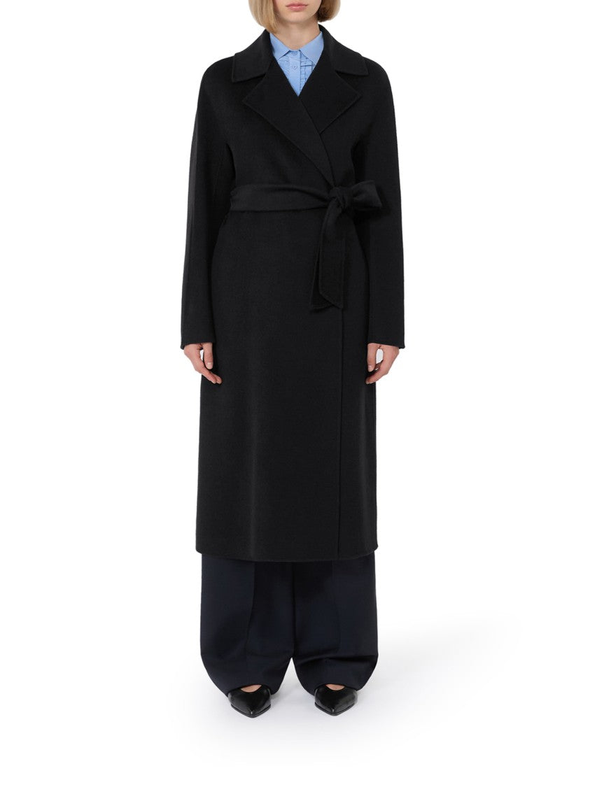 Max Mara Knee-Length Black Coat With Wrap Design