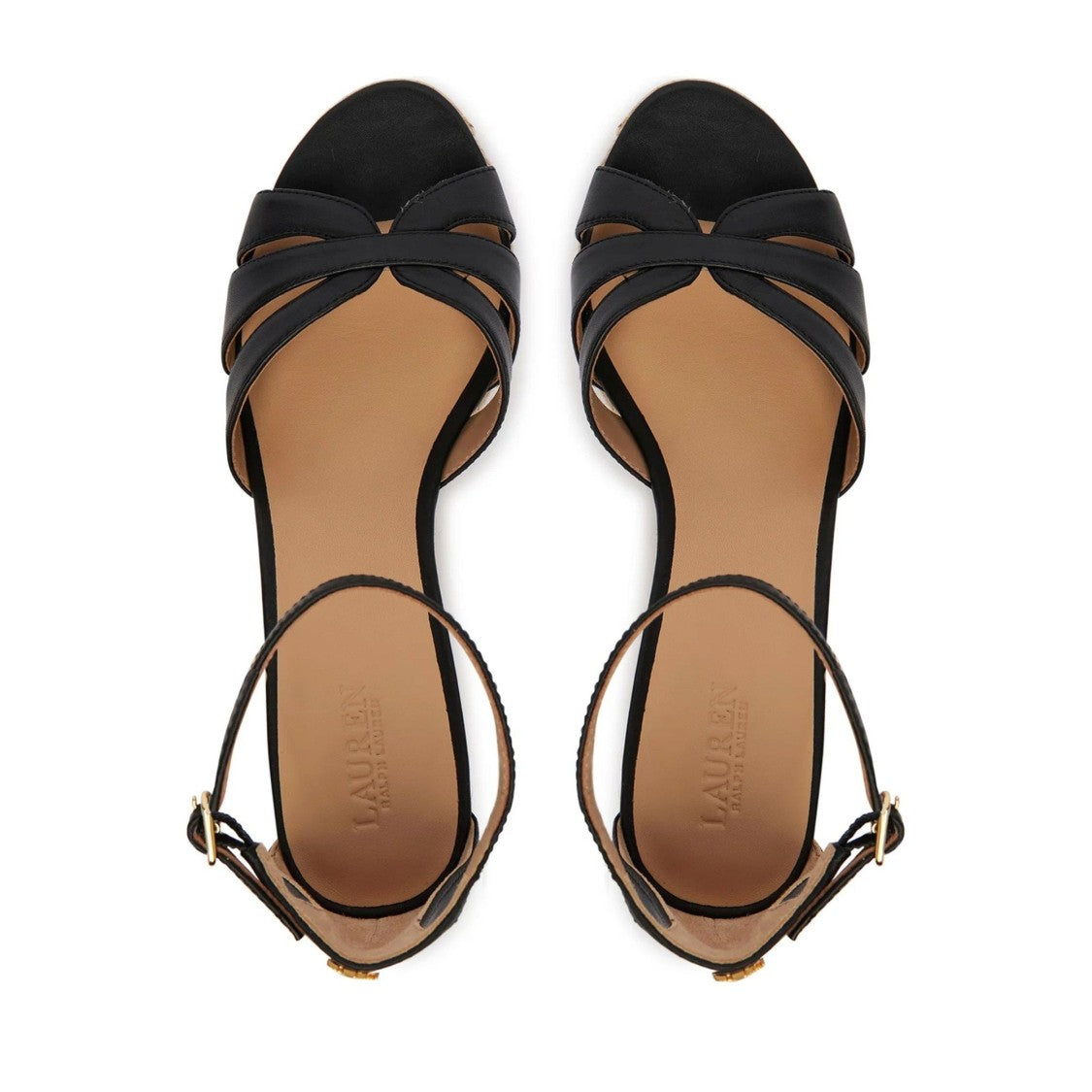 Lauren Ralph Lauren Black Nellie Leather Braided Jute Wedge Espadrilles