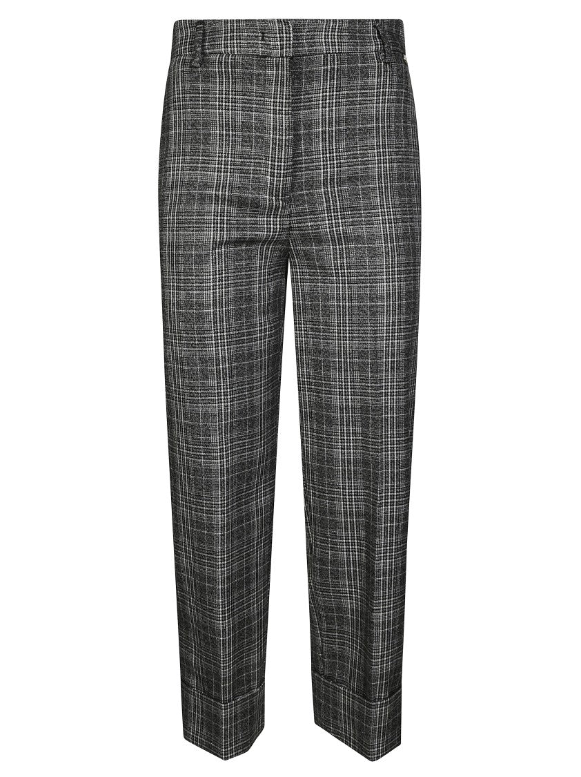 Liu Jo Tailored Grey Checkered Pants With Cuffed Hem