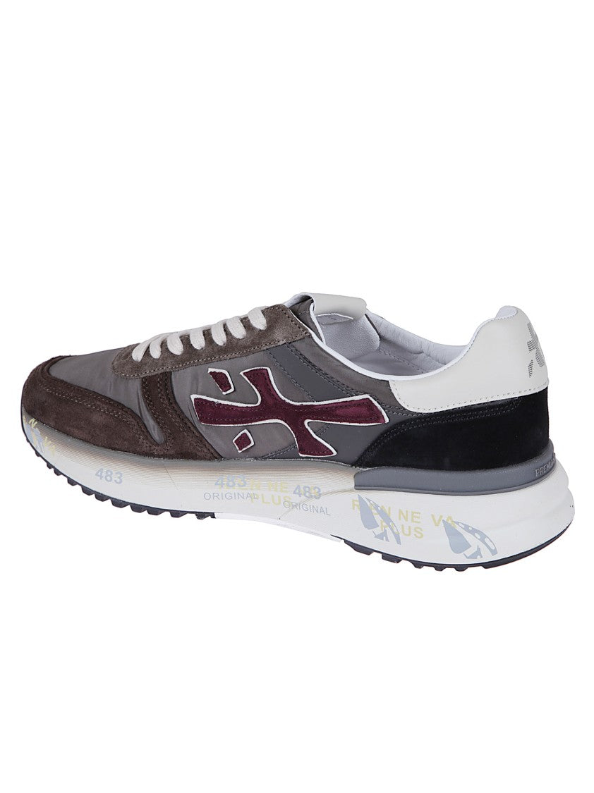 Premiata Low-Top Sneakers With Brown Technical Fabric And Suede Overlays