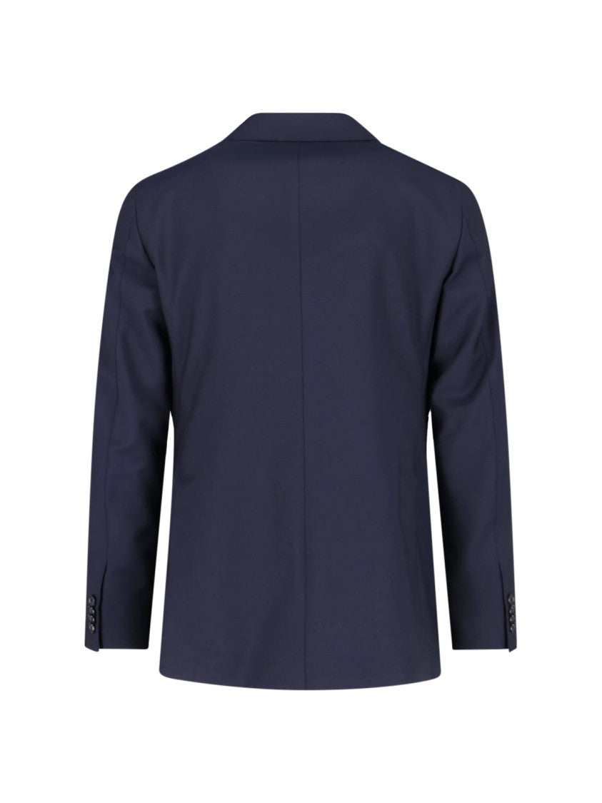 Caruso Double-Breasted Suit In A Dark Blue Wool