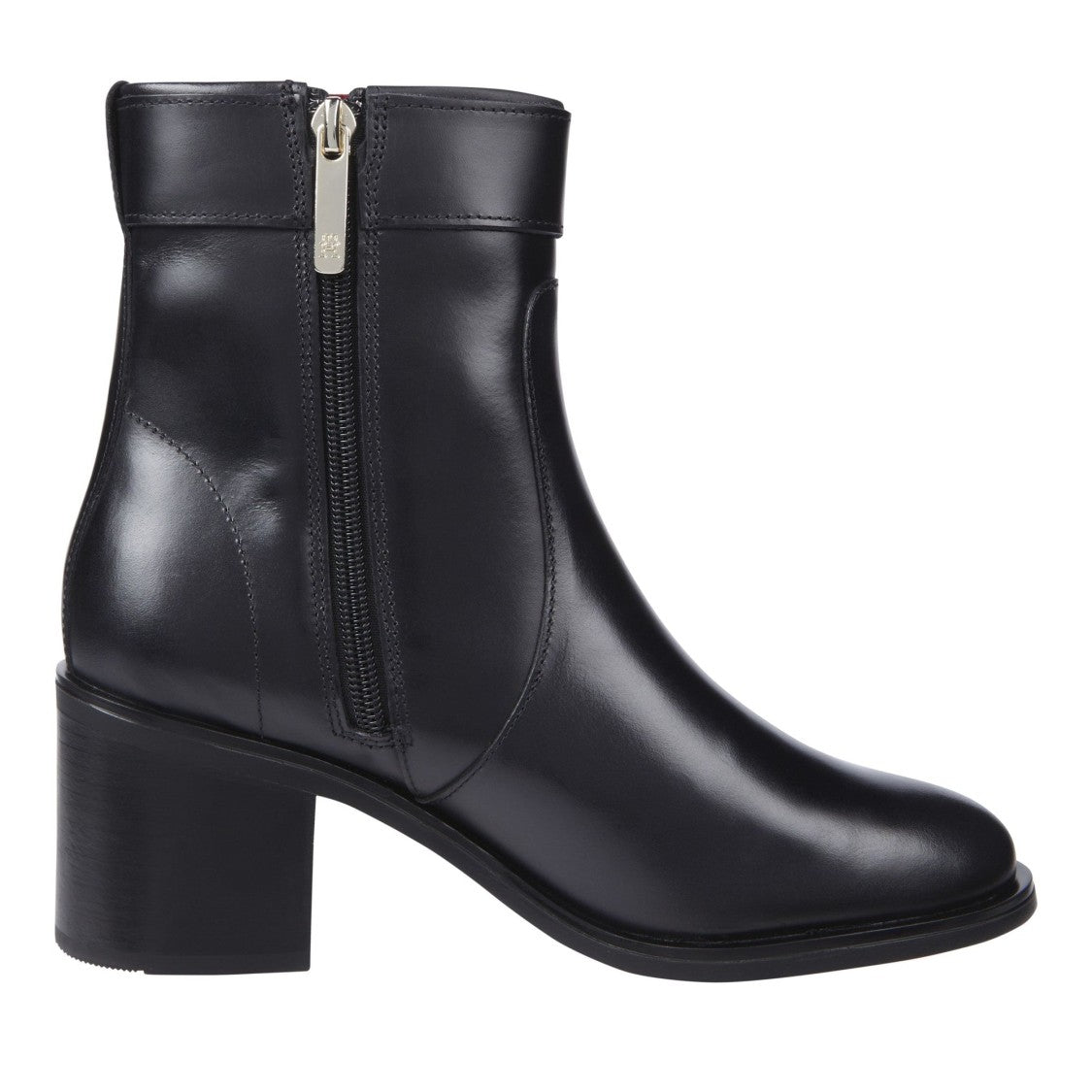 Tommy Hilfiger Black Leather Mid-Block Heel Boots