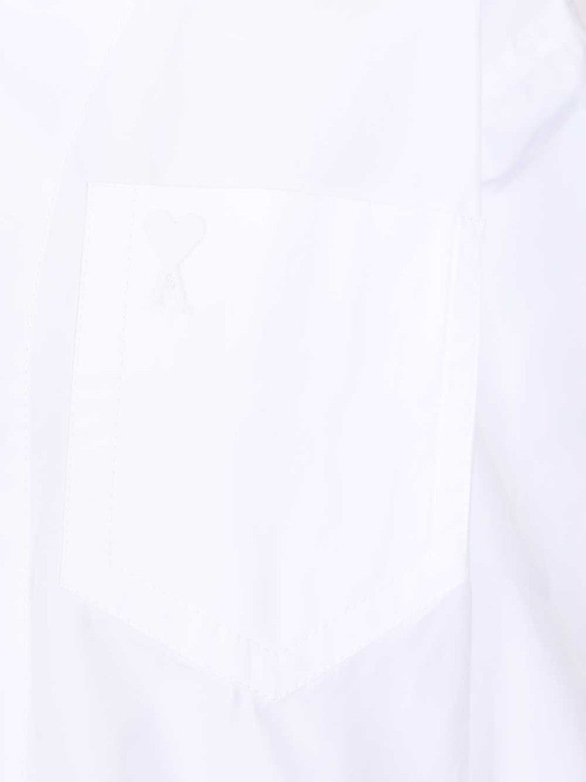 Ami Paris Short-Sleeved Cotton Shirt With Classic Collar And Patch Pocket