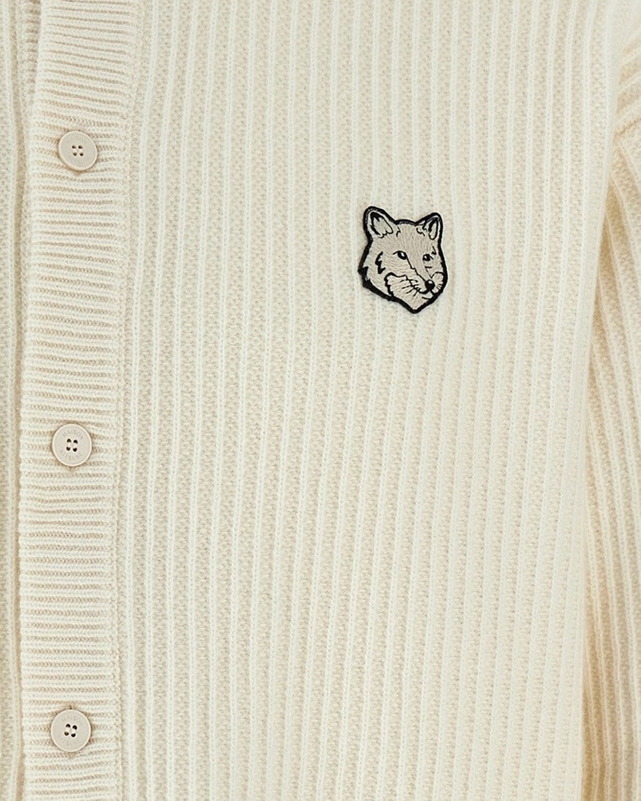 Maison Kitsuné Ribbed Merino Wool Cardigan With Embroidered Fox Head