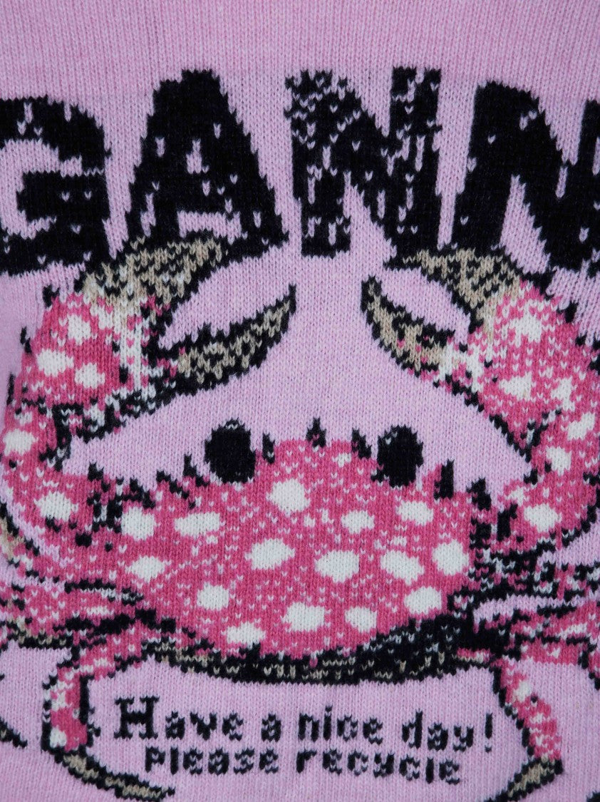 Ganni Playful Crab Graphic Wool-Blend Sweater