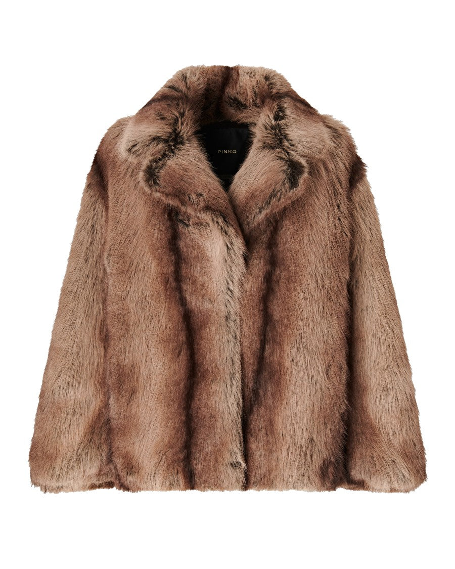 Pinko Oversized Notch Collar Faux Fur Caban Coat