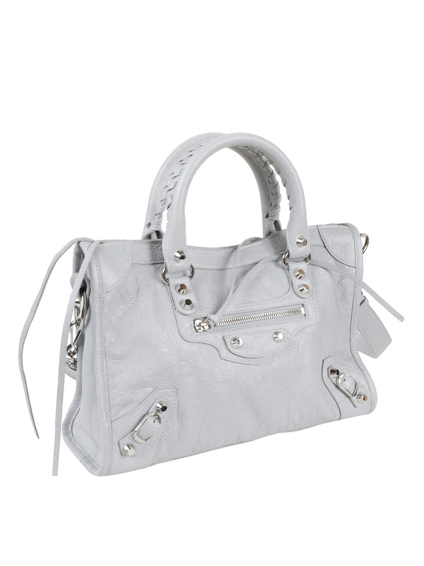 Balenciaga Structured Grey Leather Handbag With Dual Handles
