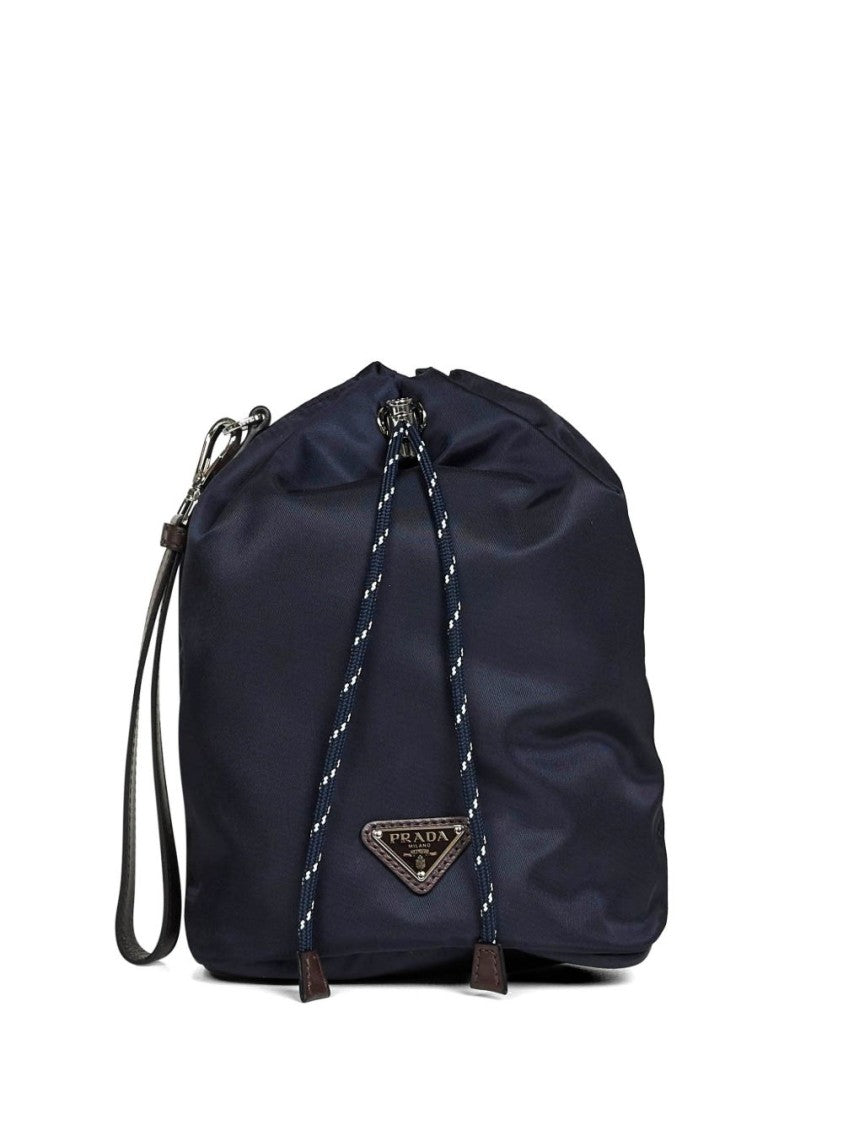 Prada Compact Drawstring Bag With Leather Accents