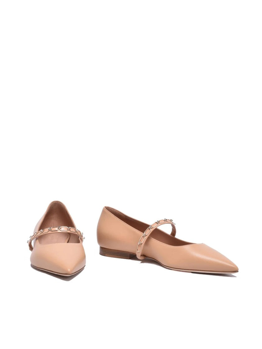 Malone Souliers Beige Leather Women's Leather Ballerina