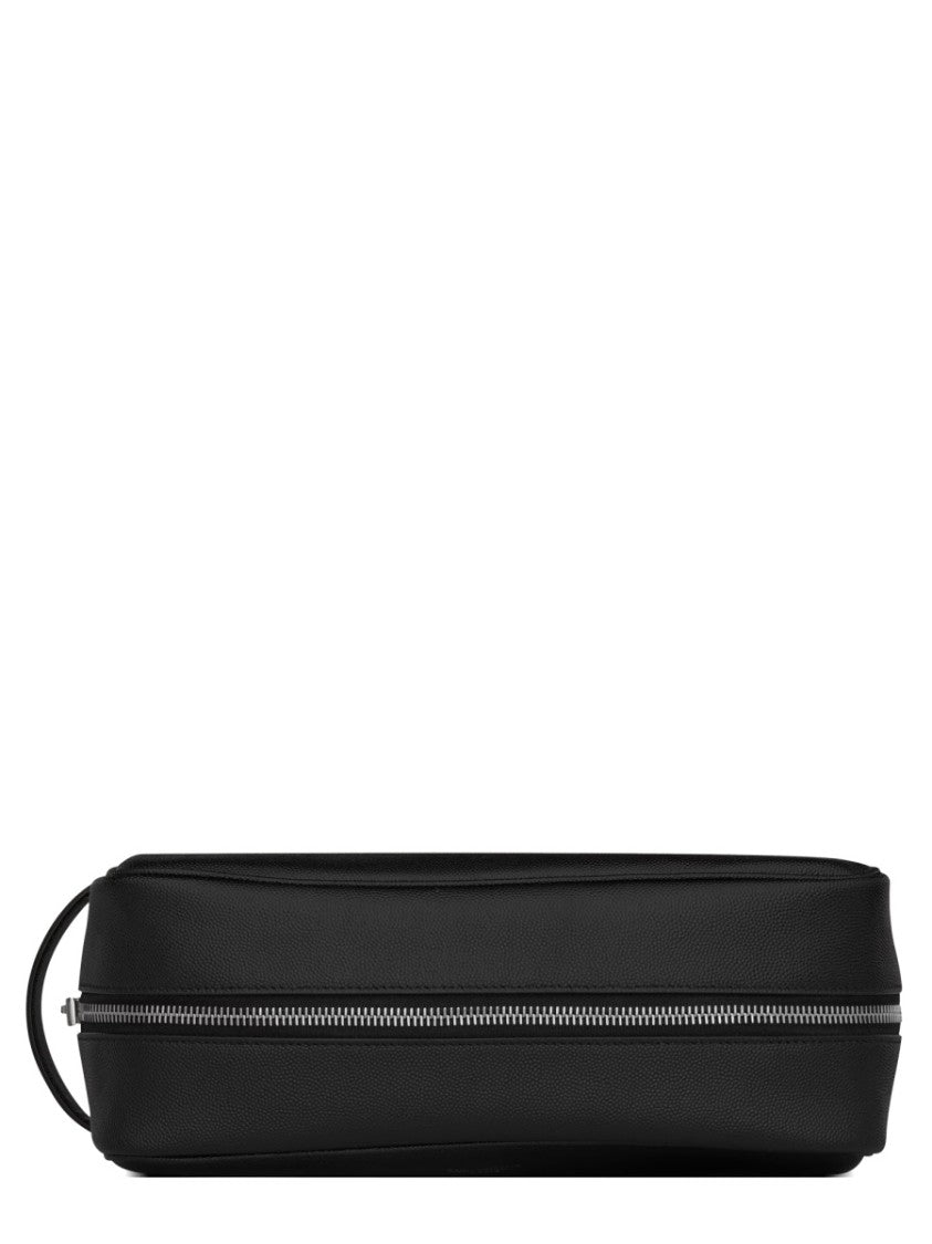 Saint Laurent Sleek Rectangular Beauty Case In Black Calfskin With Logo