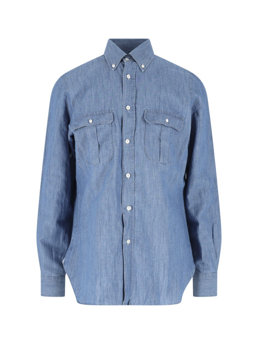 Finamore Light Blue Zurigo Cotton Linen Shirt