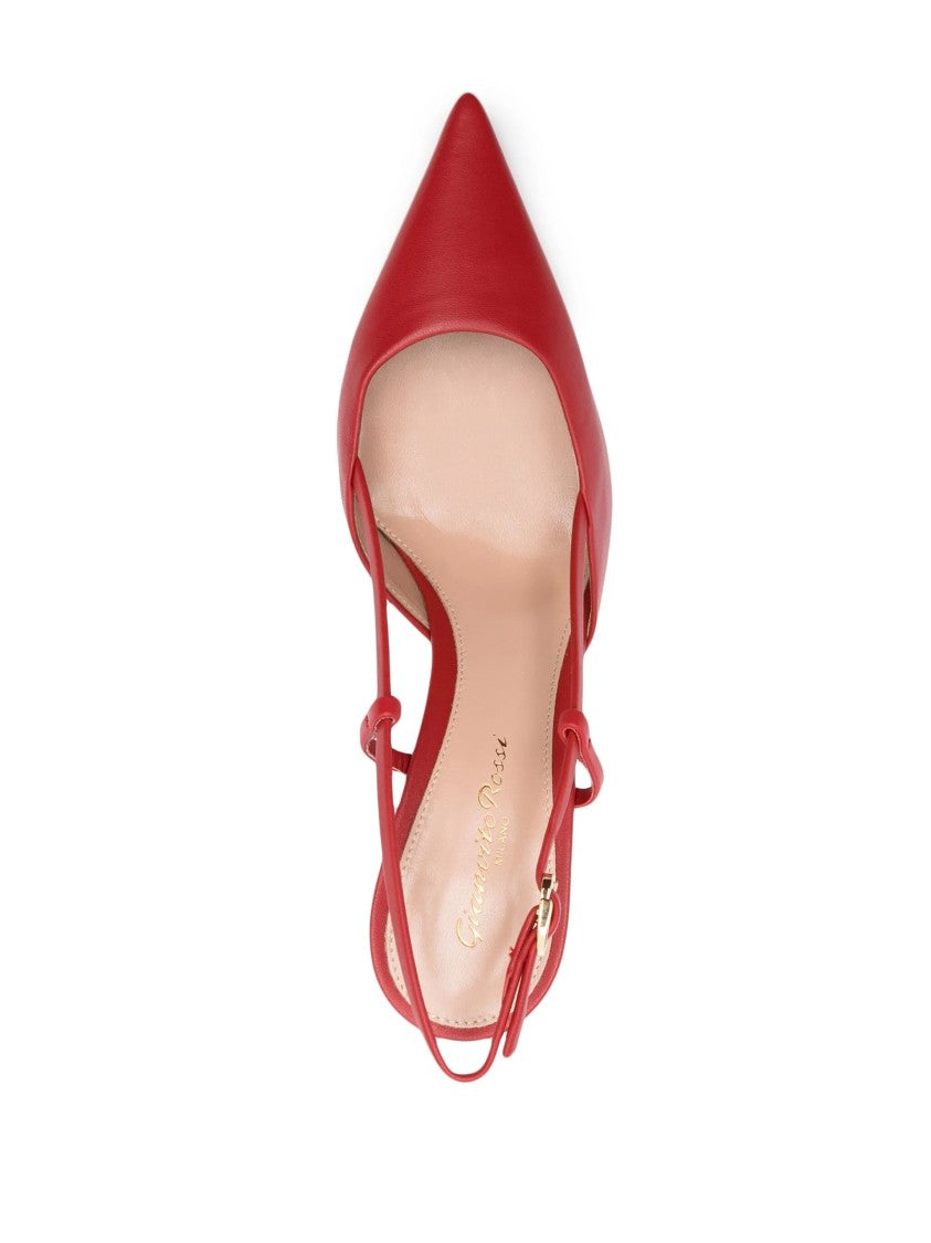 Gianvito Rossi Pointed Toe Vitello Leather Mid-Heel Slingbacks