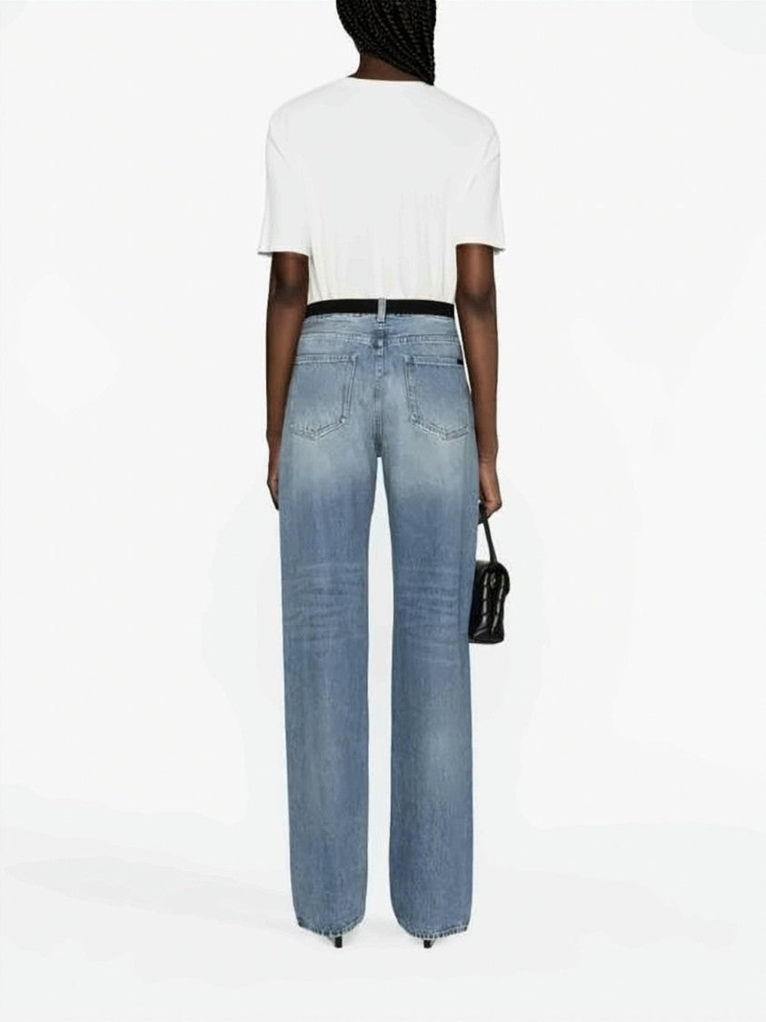 Saint Laurent Minimalist White Cotton T-Shirt With Chest Pocket Detail