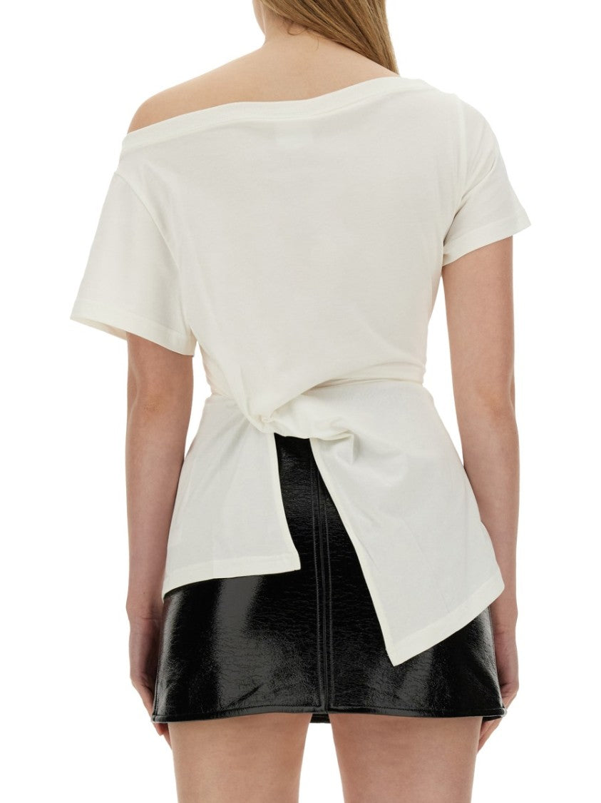 Courrèges Boat Neck T-Shirt With Stylish Knot Detail