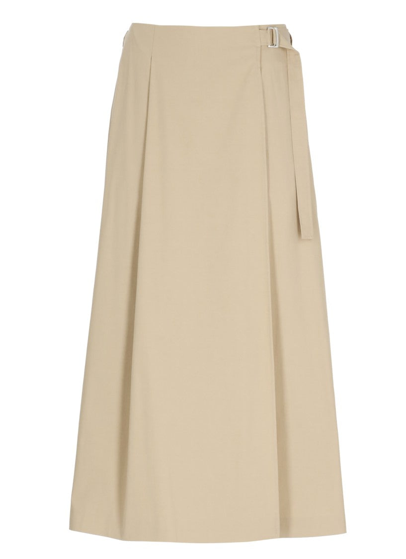 Peserico Beige Cotton Midi Skirt With Flared Hem And Buckle Detail