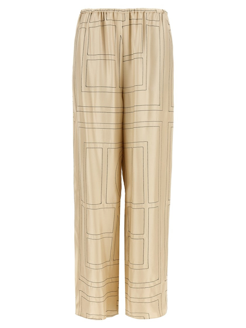 Totême Silk Twill Trousers With Monogram Embroidery