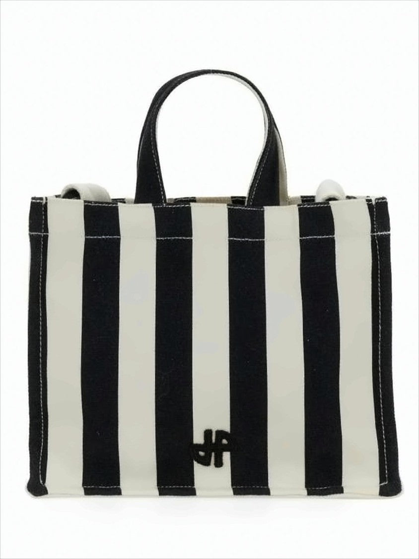Patou Rectangular Black And White Striped Tote Bag