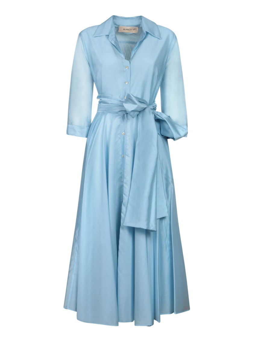 Blanca Vita Asymmetric Hem Midi Shirt Dress With Matching Belt