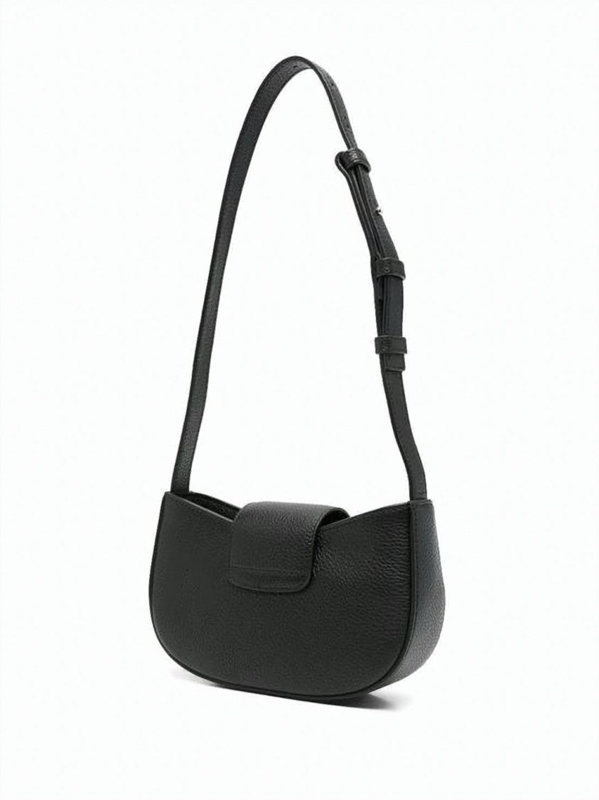Salvatore Ferragamo Curved Rectangular Black Calf Leather Shoulder Bag
