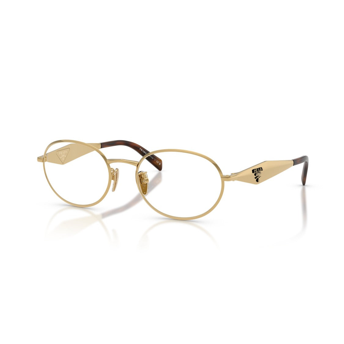 Prada Gold Oval Metal Frame Sunglasses With Tortoiseshell Tips