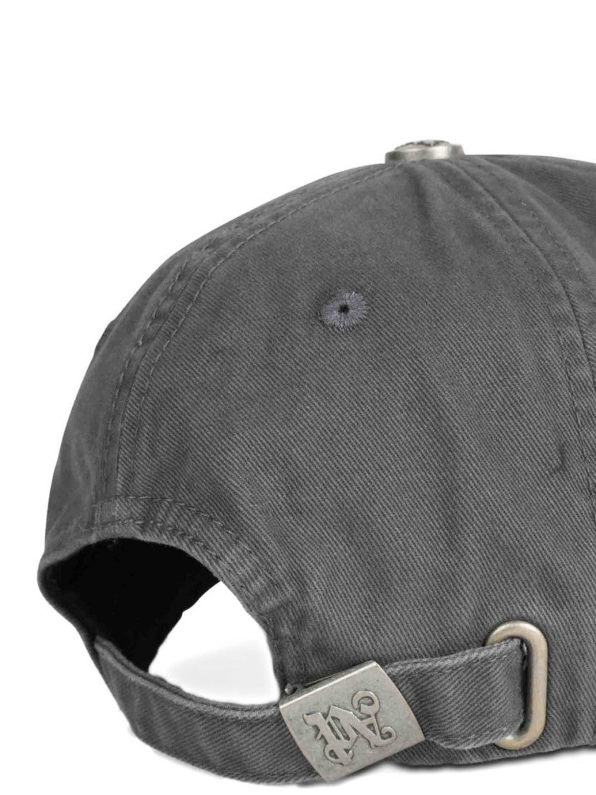 Palm Angels Washed Gray Cotton Cap With Gothic Embroidery