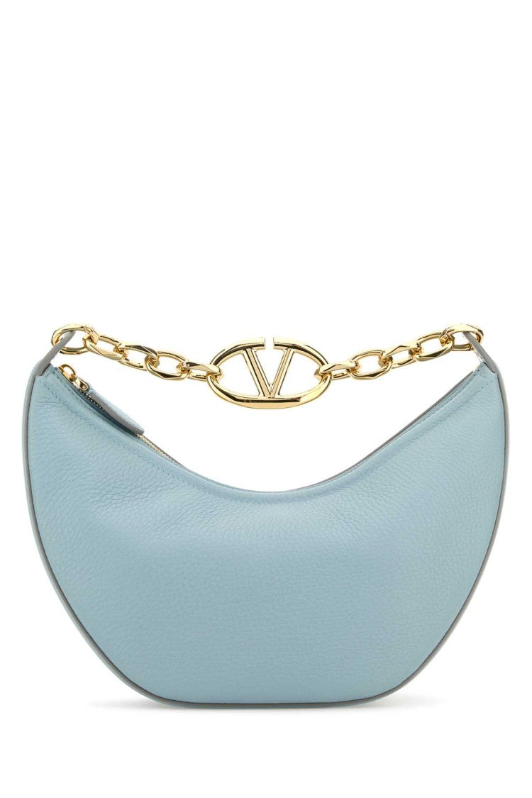 Valentino Garavani Light Blue Leather Small Hobo Vlogo Moon Handbag