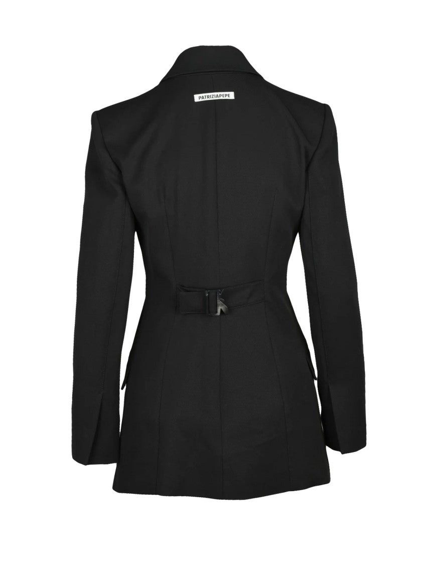 Patrizia Pepe Black Polyester Elastane Women's Long Jacket
