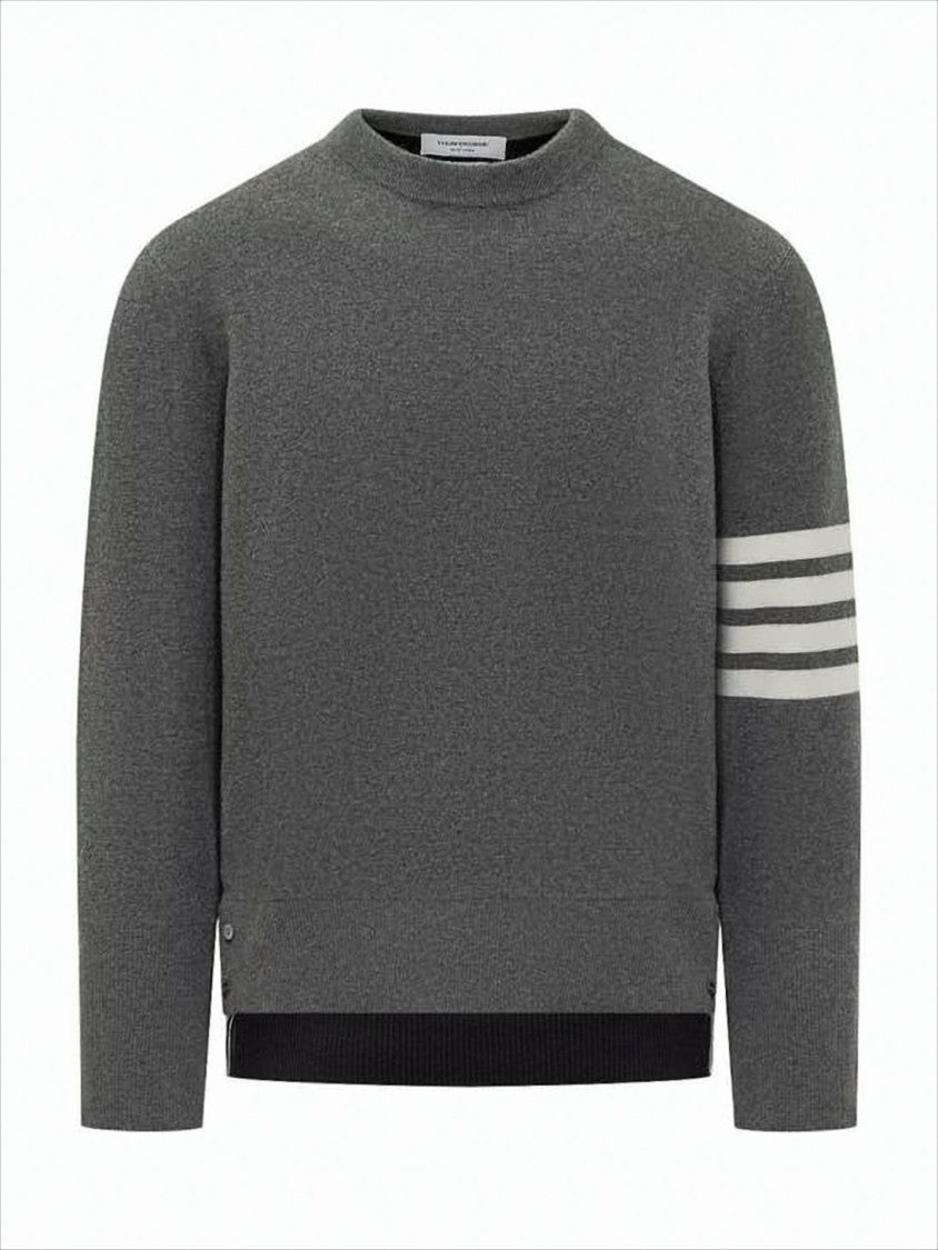 Thom Browne Two-Tone Grey And Black Sweater With Striped Accents