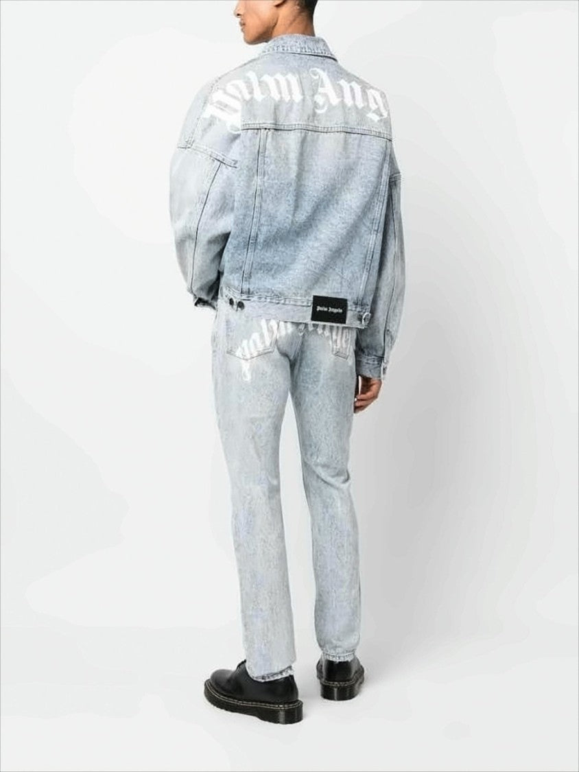 Palm Angels Light Acid-Wash Blue Denim Pants With Logo Detailing