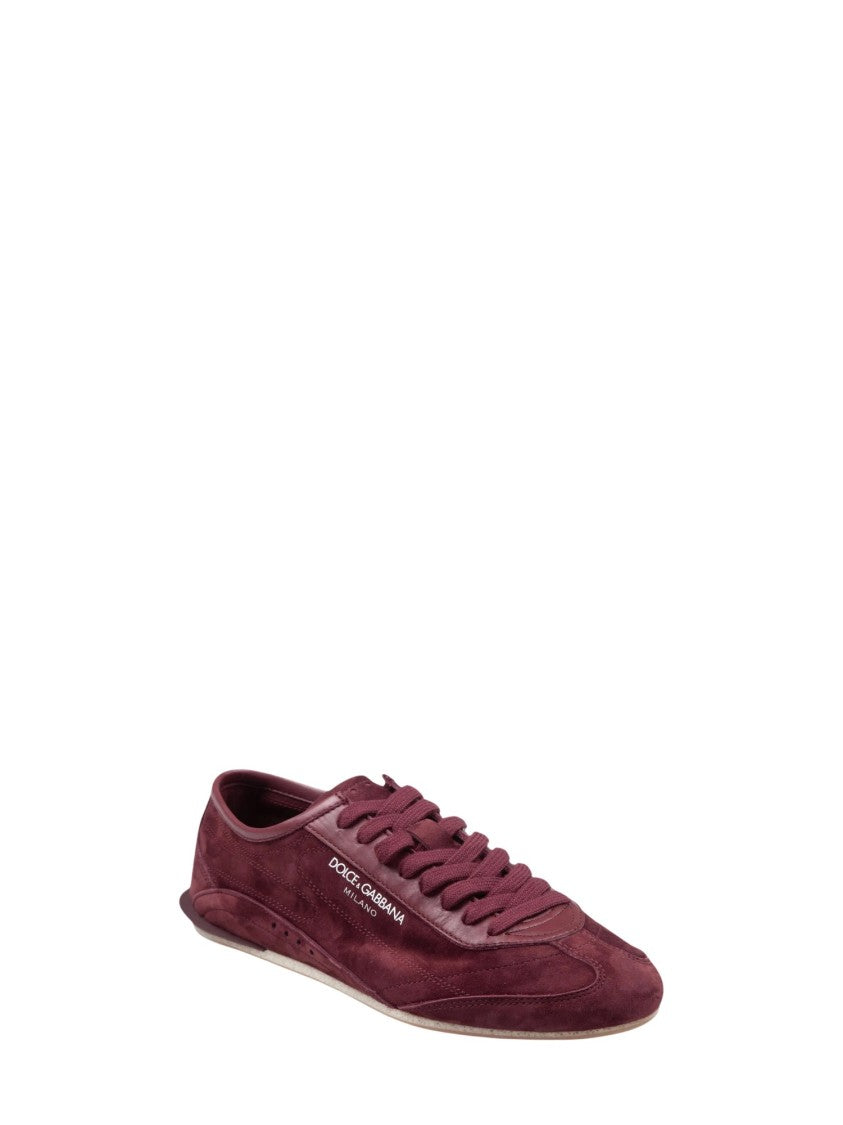Dolce & Gabbana Low-Profile Burgundy Suede Sneakers With Perforated Detailing