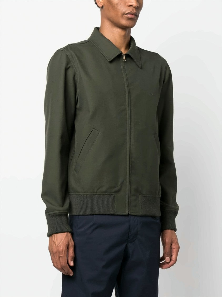 A.P.C. Green Bomber Jacket With Ribbed Details