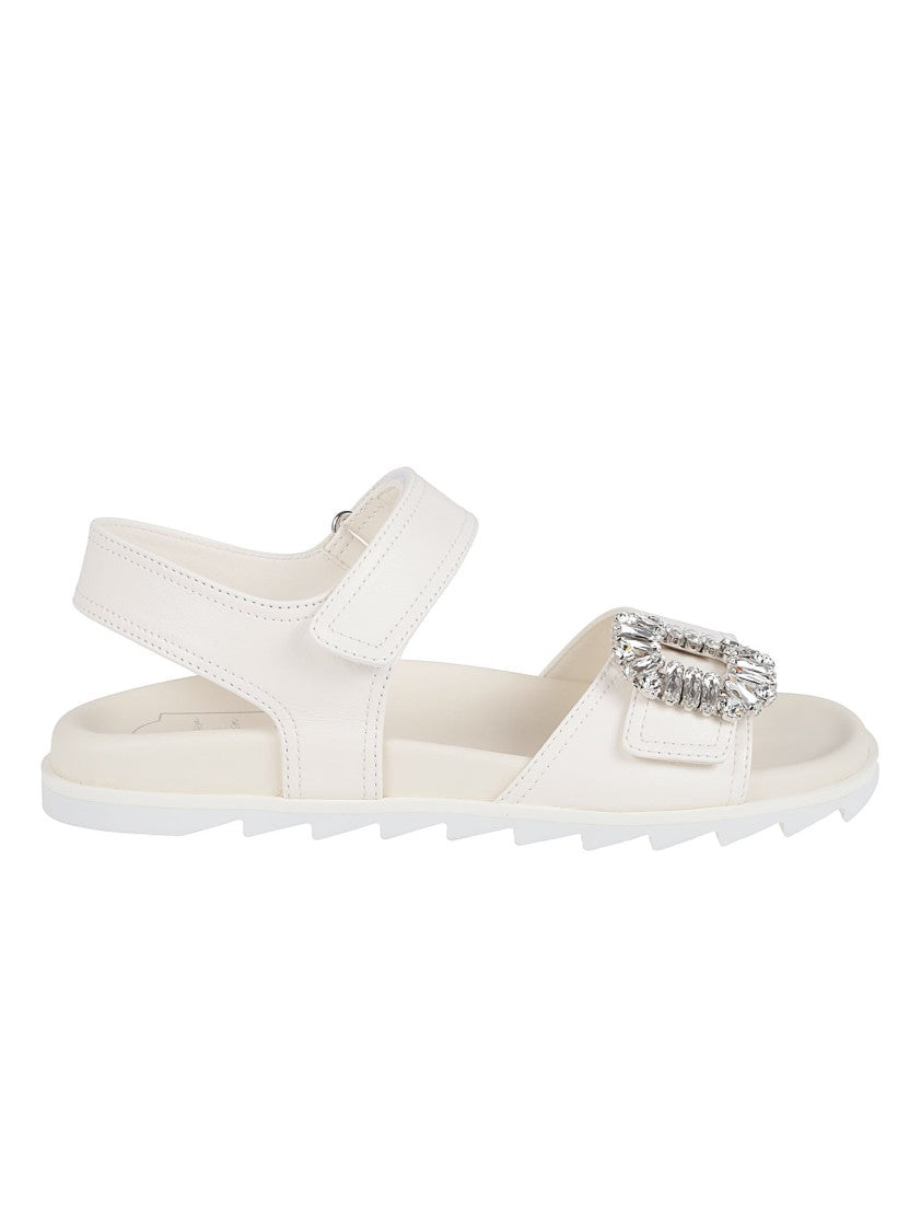 Roger Vivier Minimalist Lambskin Sandals With Crystal Embellishment