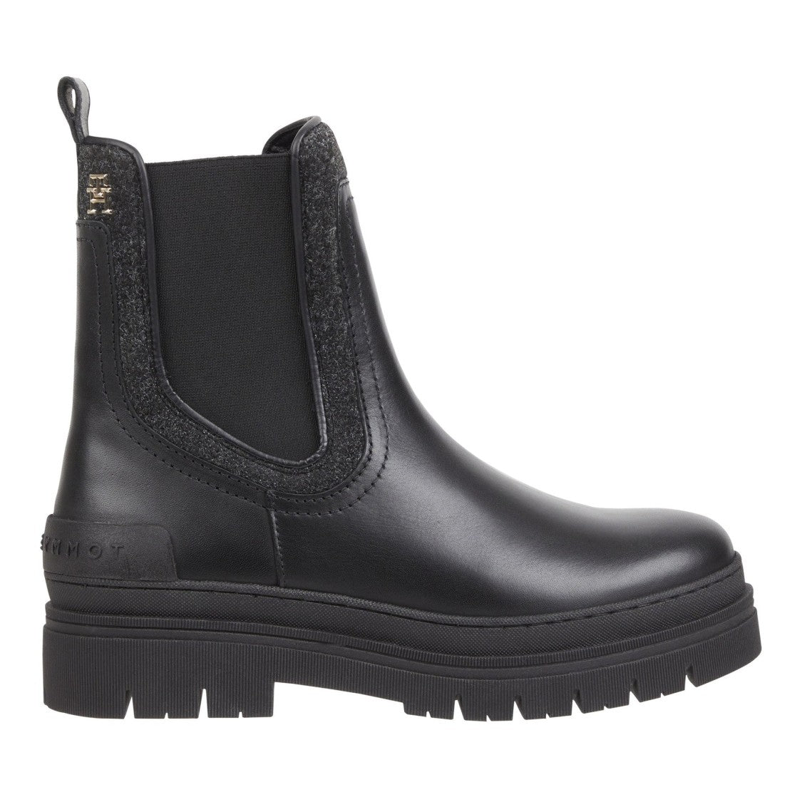 Tommy Hilfiger Black Textured Chunky Sole Chelsea Boots