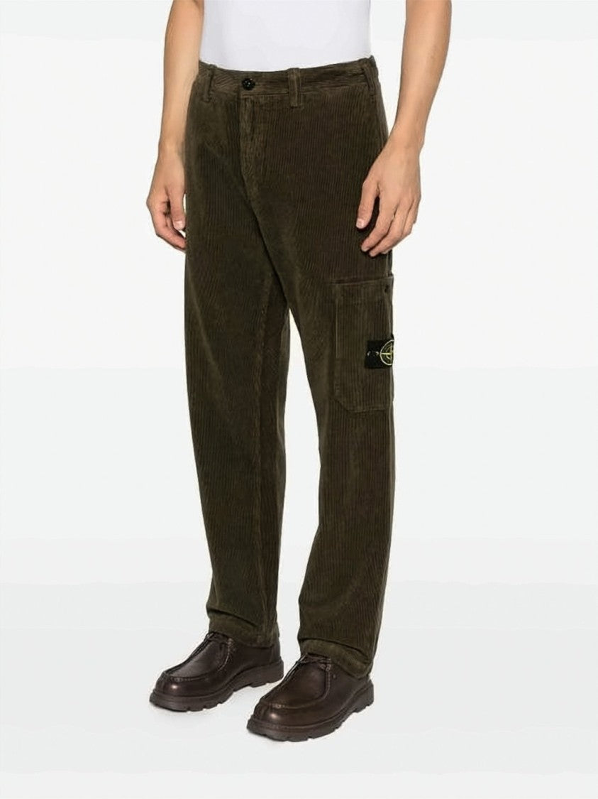 Stone Island Straight-Leg Corduroy Pants With Logo Badge Detail