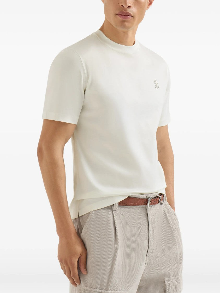 Brunello Cucinelli Cotton Embroidered Logo Crewneck T-Shirt
