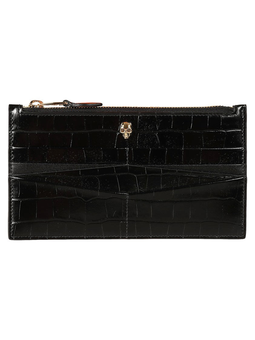 Alexander Mcqueen Crocodile-Embossed Calf Leather Wallet With Zippered Closure