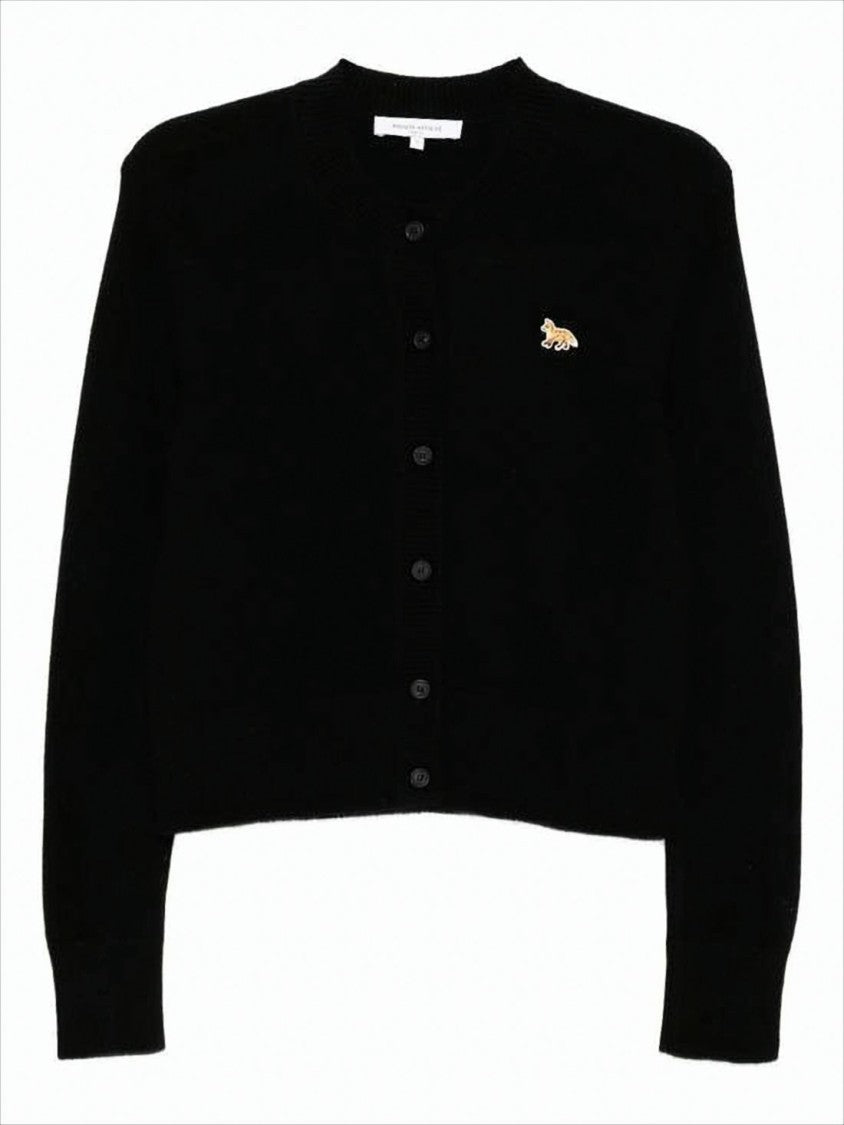 Maison Kitsuné Fitted Black Lambswool Cardigan