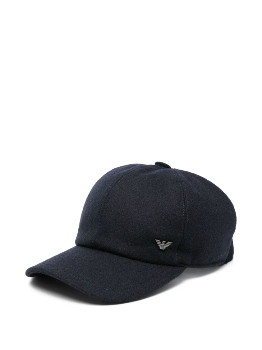 Emporio Armani Navy Wool Blend Baseball Cap